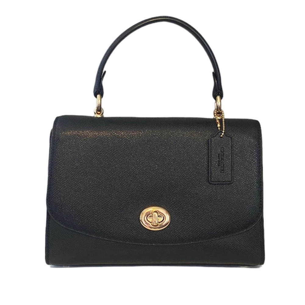 Coach Tilly Leather Top Handle Crossbody Bag Black Gold Hardware